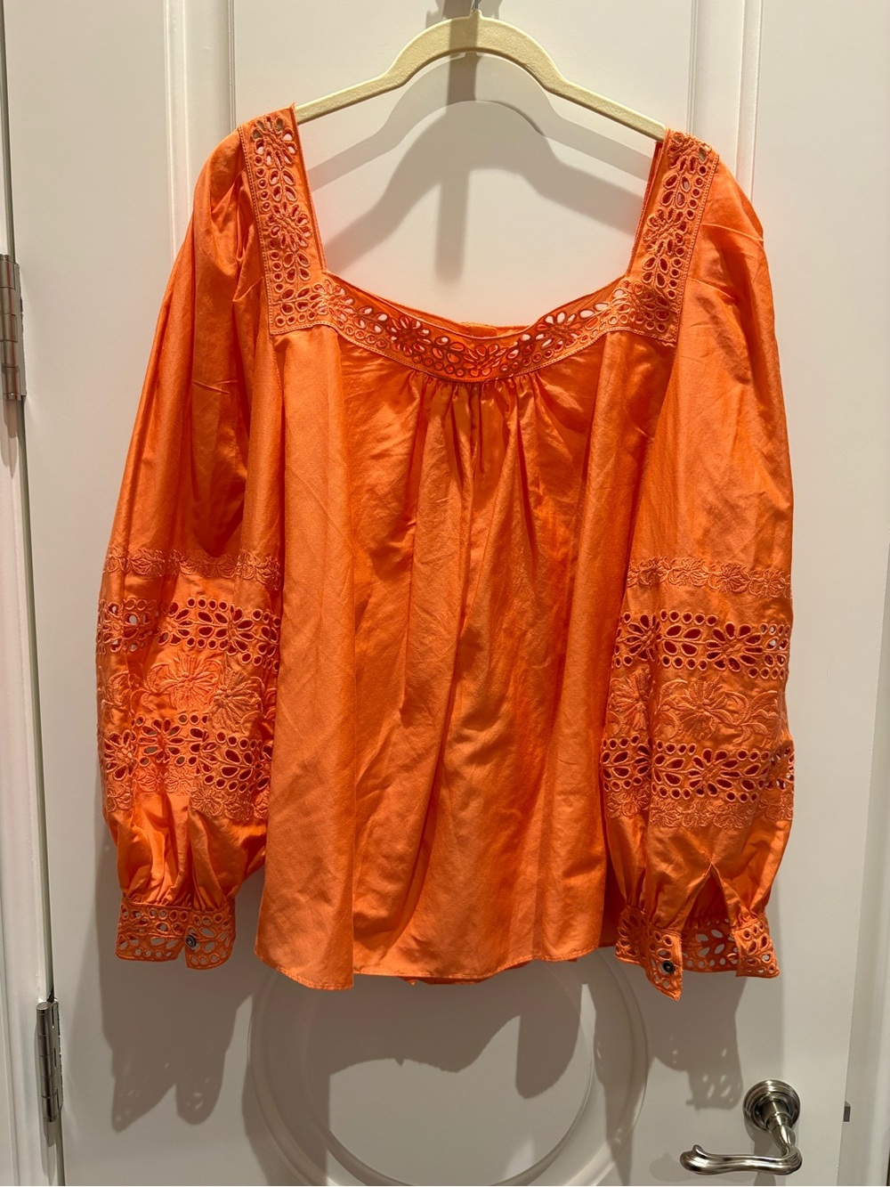 Kobi Halperin Orange Eyelet Peasant Blouse